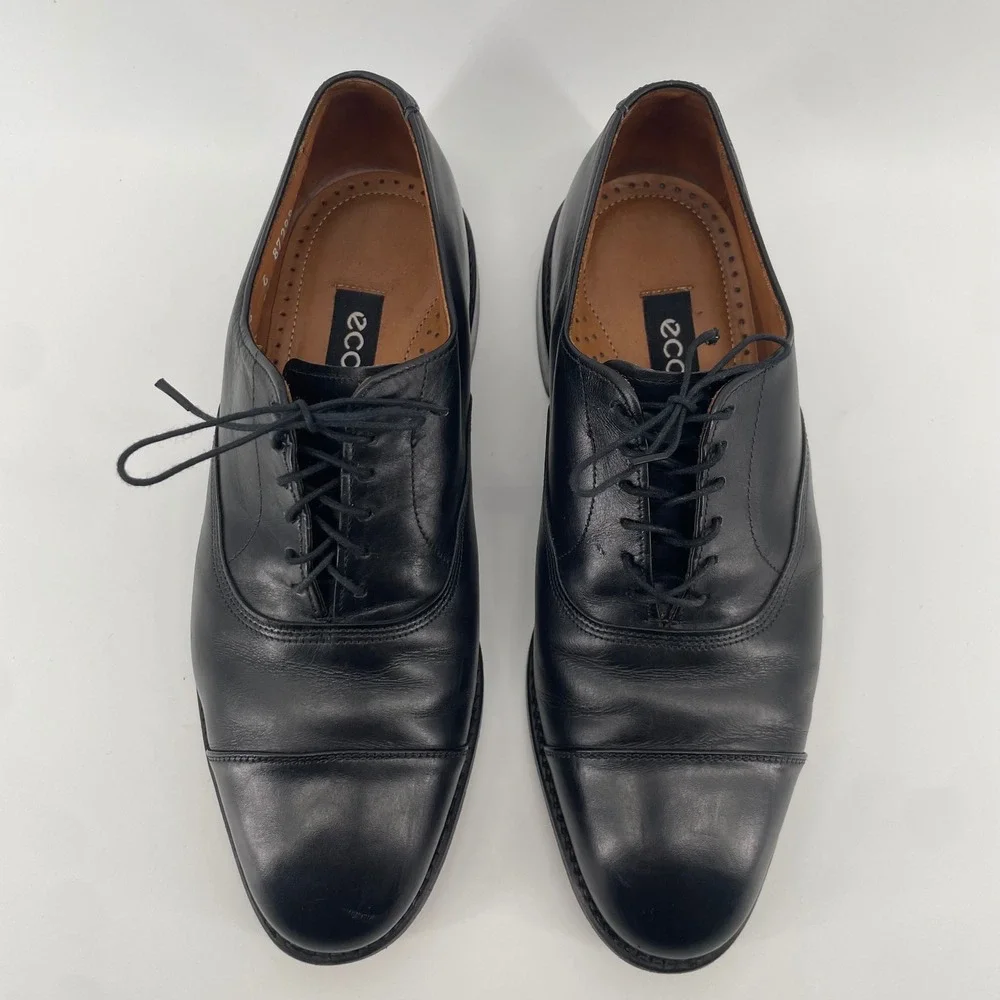 ECCO Cap Toe Oxford Men 8 Black Leather Lace Up Dress Shoes 87298 12